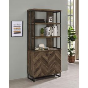 Rustic Oak Herringbone 2-Door Bookcase