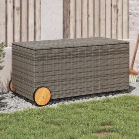 Garden Storage Box with Wheels Gray 50.2 Gal Poly Rattan