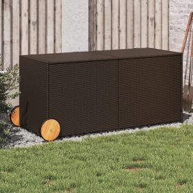 Garden Storage Box with Wheels Brown 74.8 Gal Poly Rattan