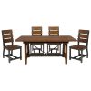 Rustic Brown Dining Set 5pc Dining Table with Extension Leaf and 4 Side Chairs Industrial Design Gunmetal Finish Wooden Furniture