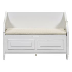 TREXM Rustic Style Solid wood Entryway Multifunctional Storage Bench with Safety Hinge (White+ Beige)