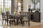 Rustic Industrial Style Dining Furniture 7pc Set Brown Finish Dining Table with Self-Storing Butterfly Leaf and 6x Side Chairs Solid Rubber Wood Furni