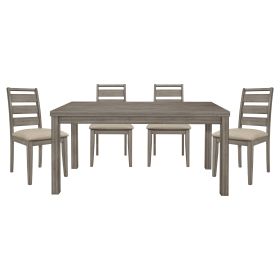 Weathered Gray Finish Rustic Style Dining Set 5pc Table and 4 Side Chairs Set Padded Seat Transitional Wooden Furniture