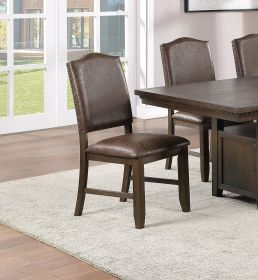 Classic Design Brown / Rustic Espresso Finish Faux Leather Set of 2 Side Chairs Dining Room Furniture Rubber wood Foam Cushion