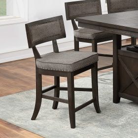 Kitchen Dining Room Chairs Solid wood & Veneer 2pcs High Chair Set Cushion Curved Seat back Rustic Espresso Counter Height Chairs