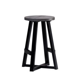 Rustic Distressed Solid Wood Round Dining Stool – Grey