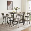 Pub High Dining Table 7 Piece Set, Industrial Style Pub Table, 6 PU Leather Bar Chairs for Kitchen Breakfast Table, Living Room, Bar, Rustic Grey, 47.