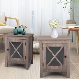 Set of 2 Industrial Nightstand Side Table End Table with X design glass Door