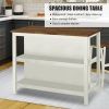 3 PCS Dining Table Set Rustic Retro Breakfast Table Dining Stools Rubber Wood for 2 with Two Open Shelves for Small Space Kitchen Dining Room Cream Wh