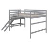 Full Loft Bed with Platform,ladder,Grey