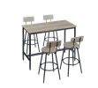 Pub High Dining Table 5 Piece Set, Industrial Style Pub Table, 4 PU Leather Bar Chairs for Kitchen Breakfast Table, Living Room, Bar, Rustic Grey, 47.