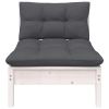 Patio Middle Sofa with Cushions White Solid Pinewood