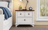 Wooden Captain Two-Drawer Nightstand Kids Night Stand End Side Table for Bedroom, Living Room, Kids' Room, White+Walnut