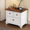 Wooden Captain Two-Drawer Nightstand Kids Night Stand End Side Table for Bedroom, Living Room, Kids' Room, White+Walnut