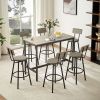 Pub High Dining Table 7 Piece Set, Industrial Style Pub Table, 6 PU Leather Bar Chairs for Kitchen Breakfast Table, Living Room, Bar, Rustic Grey, 47.