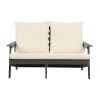 HIPS Loveseat with Cushion, Wood Grain Outdoor Garden Sofa, Sofa Set for Porch, Poolside, Terrace, and Yard Grey/Beige