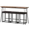 TOPMAX Updated 4 Pieces Counter Height Extra Long Dining Table Set with 3 PU Stools Bar Kitchen Table Set Console Table,Rustic Brown Table+Black Stool