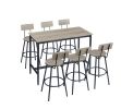 Pub High Dining Table 7 Piece Set, Industrial Style Pub Table, 6 PU Leather Bar Chairs for Kitchen Breakfast Table, Living Room, Bar, Rustic Grey, 47.