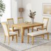 TOPMAX Rustic Solid Wood 6-piece Dining Table Set, PU Leather Upholstered Chairs and Bench, Natural Wood Wash