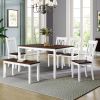 TOPMAX 6-piece Wooden Kitchen Table set, Farmhouse Rustic Dining Table set with Cross Back 4 Chairs and Bench, White+Cherry