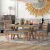 TREXM 6-Piece Retro 59"L Rectangular Dining Table Set, Table with Unique Legs and 4 Upholstered Chairs & 1 Bench for Dining Room and Kitchen (Natural