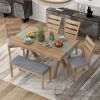 TREXM 6-Piece Retro 59"L Rectangular Dining Table Set, Table with Unique Legs and 4 Upholstered Chairs & 1 Bench for Dining Room and Kitchen (Natural