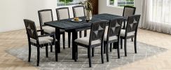 TOPMAX Rustic Extendable 84inch Dining Table Set with 24inch Removable Leaf , 6 Upholstered Armless Dining Chairs and 2 Padded Arm Chairs, 9 Pieces, B