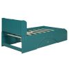 Wood Twin Size Platform Bed with 2 Drawers, Storage Headboard and Footboard, Dark Green