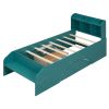 Wood Twin Size Platform Bed with 2 Drawers, Storage Headboard and Footboard, Dark Green