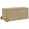 Garden Storage Box with Wheels Mix Beige 74.8 Gal Poly Rattan