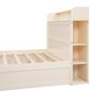 Full Size Platform Bed with Storage Headboard and a Big Drawer, Cream