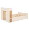 Full Size Platform Bed with Storage Headboard and a Big Drawer, Cream