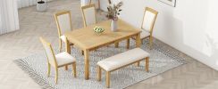 TOPMAX Rustic Solid Wood 6-piece Dining Table Set, PU Leather Upholstered Chairs and Bench, Natural Wood Wash