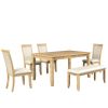 TOPMAX Rustic Solid Wood 6-piece Dining Table Set, PU Leather Upholstered Chairs and Bench, Natural Wood Wash