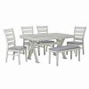 TREXM 6-Piece Retro 59"L Rectangular Dining Table Set, Table with Unique Legs and 4 Upholstered Chairs & 1 Bench for Dining Room and Kitchen (White)