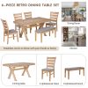 TREXM 6-Piece Retro 59"L Rectangular Dining Table Set, Table with Unique Legs and 4 Upholstered Chairs & 1 Bench for Dining Room and Kitchen (Natural