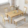 TOPMAX Rustic Solid Wood 6-piece Dining Table Set, PU Leather Upholstered Chairs and Bench, Natural Wood Wash