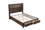 Kenzo Modern Style Queen Bed Made with Wood & LED Headboard with bookshelf in Walnut