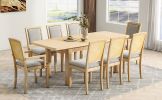 TOPMAX Rustic Extendable 84inch Dining Table Set with 24inch Removable Leaf , 6 Upholstered Armless Dining Chairs and 2 Padded Arm Chairs, 9 Pieces, N