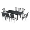 TOPMAX Rustic Extendable 84inch Dining Table Set with 24inch Removable Leaf , 6 Upholstered Armless Dining Chairs and 2 Padded Arm Chairs, 9 Pieces, B