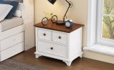 Wooden Captain Two-Drawer Nightstand Kids Night Stand End Side Table for Bedroom, Living Room, Kids' Room, White+Walnut