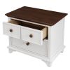 Wooden Captain Two-Drawer Nightstand Kids Night Stand End Side Table for Bedroom, Living Room, Kids' Room, White+Walnut