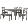 TOPMAX 6-piece Wooden Kitchen Table set, Farmhouse Rustic Dining Table set with Cross Back 4 Chairs and Bench,Antique Graywash