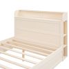 Full Size Platform Bed with Storage Headboard and a Big Drawer, Cream