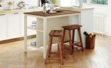 TOPMAX Solid Wood Rustic 3-piece 45" Stationary Kitchen Island Set with 2 Seatings, Rubber Wood Butcher Block Dining Table Set Prep Table Set with 2 O