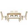 TOPMAX Rustic Solid Wood 6-piece Dining Table Set, PU Leather Upholstered Chairs and Bench, Natural Wood Wash