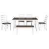 TREXM Rustic Style 6-Piece Dining Room Table Set with 4 Ergonomic Designed Chairs & a Bench (Walnut + Cottage White)