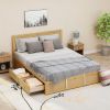 Luxury Queen Size Wood Platform Bed with Hydraulic Storage System and 2 Drawers,Streamlined Headboard & Footboard, Wood Color