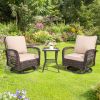 3 Pieces Patio Furniture Set, Outdoor Swivel Gliders Rocker, Wicker Patio Bistro Set with Rattan Rocking Chair, Glass Top Side Table and Thickened Cus