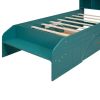 Wood Twin Size Platform Bed with 2 Drawers, Storage Headboard and Footboard, Dark Green